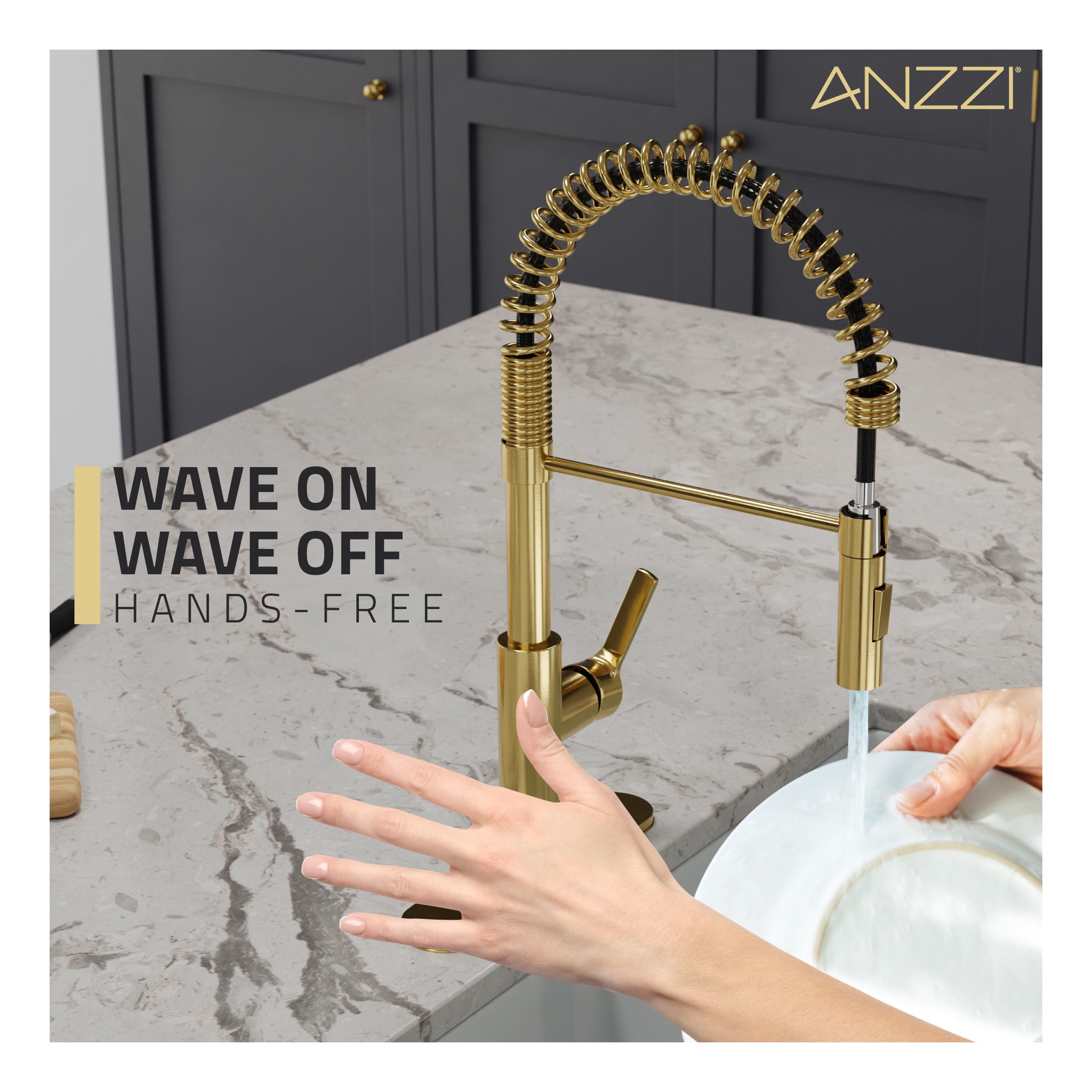 ANZZI Kitchen Faucet with Motion Sensor, Ola Hands-Free Touchless Pull-Down Sprayer in Brushed Gold