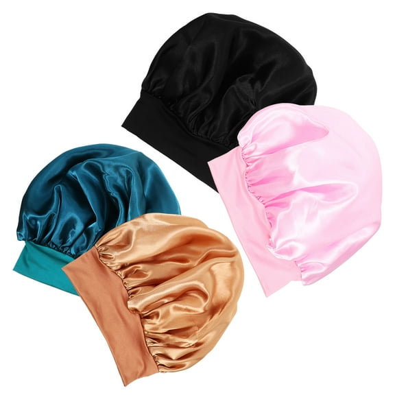 SOPOTUTU Wide Brim Sleeping Hair Bonnet 4-Pack Assorted Colors for Hair