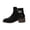 16#Black, variant on Western Style Spliced Short Ankle Boots Ladies Round Toe Suede Material Side Zipper Metal Buckle Accent Low Heel Walking Booties