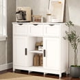thumbnail image 2 of Tcbosik Modern 2-Door Floor Cabinet with 3 Drawers, Open Storage and Adjustable Shelves, Multifunctional Buffet & Coffee Bar Cupboard, 35.4"W Space-Saving Organizer, White, 2 of 6