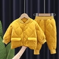 thumbnail image 2 of Lovskoo 1-5T Toddler Newborn Baby Boys Bomber Jacket and Pants 2Pcs Outfits Winter Warm Clothes Kids Quilted Coat Tops+Trousers Set Yellow, 2 of 6