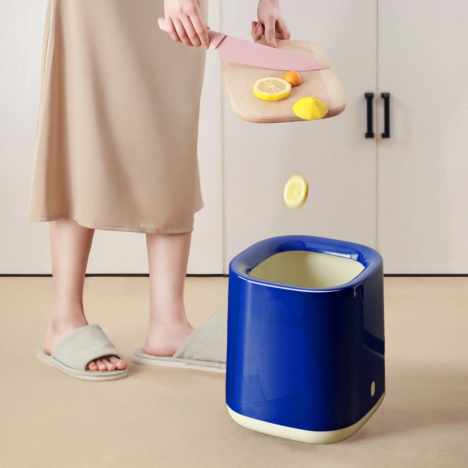 dajkiuy Small Trash Can Wastebasket Garbage Can Container Bins for Bathrooms, Laundry Room, Kitchens, Offices, Kids Rooms, Dorms (Blue，Square)