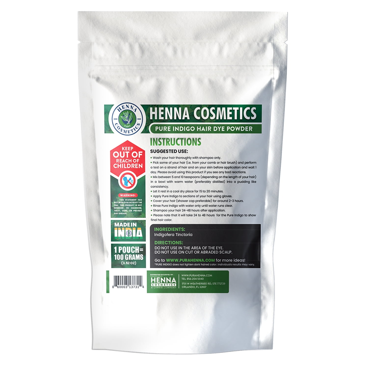Henna Cosmetics Indigo Powder Hair Dye, Black, Coloring, for Use with Pure  Henna, 100% Organic,  oz 