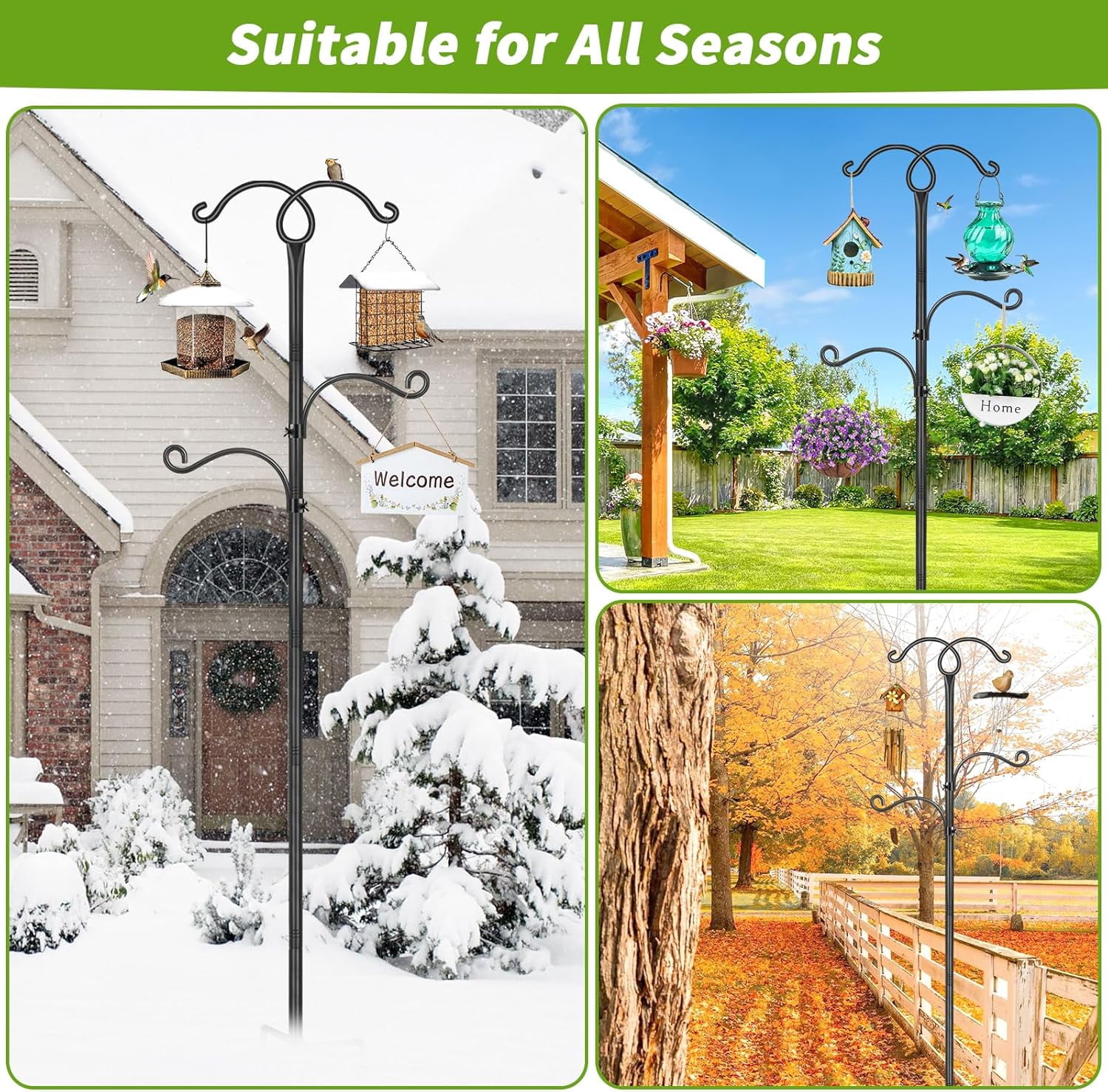 KOLAKO Bird Feeders Hanging Station, 193cm Bird Feeder Pole, Heavy Duty Bird Feeding Station, Garden Shepherds Crook Hooks for Outdoors Lanterns Light, Black