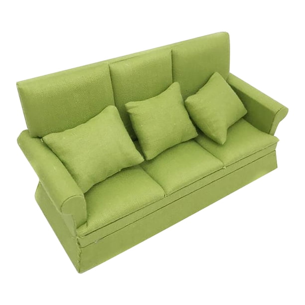 1:12 Mini casa de muñecas sala de estar cocina decoración sofá con tres almohadas Wmkox8yii fhajkh2359