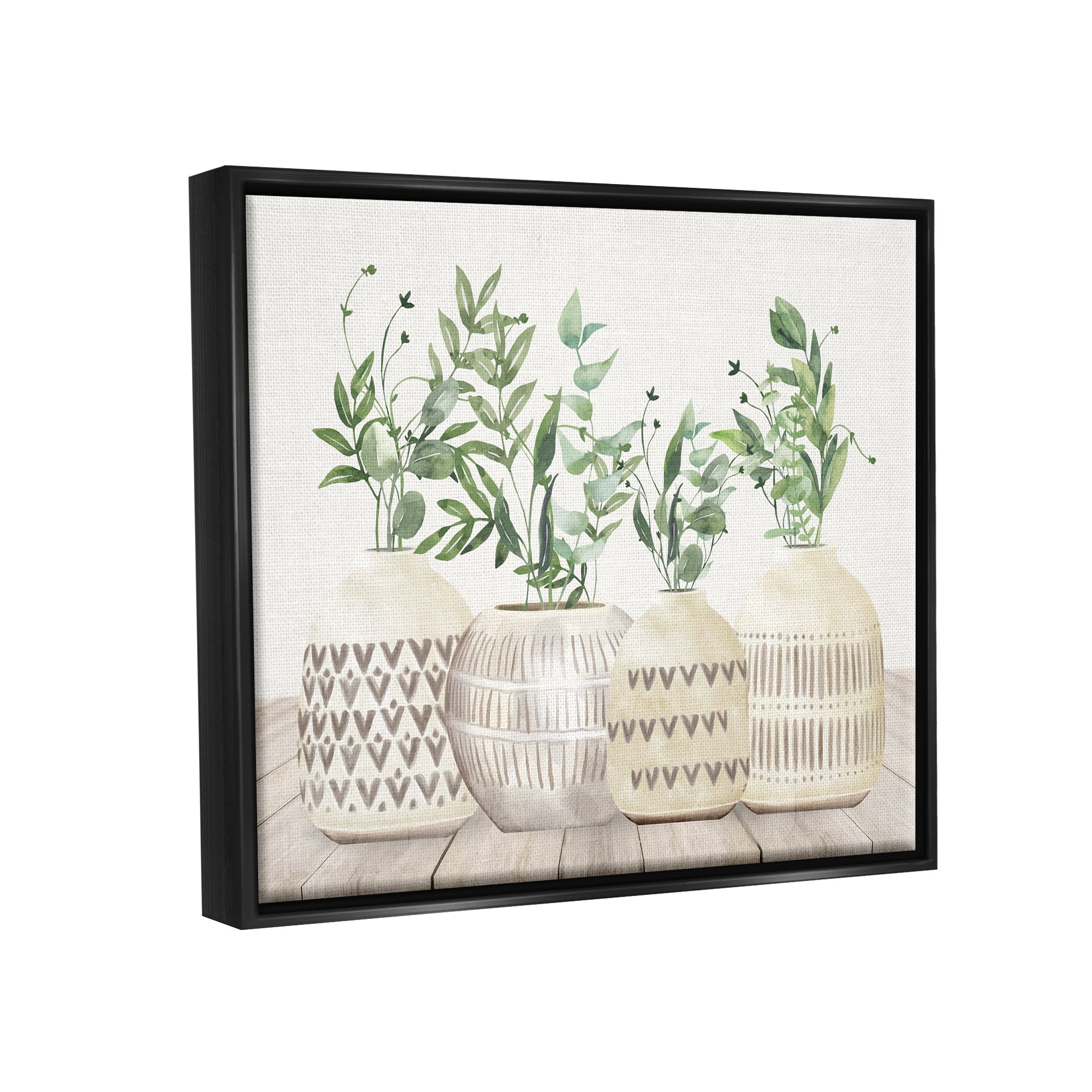 Stupell Industries Herbs in Pottery Still Life Botanical & Floral Painting Black Floater Framed Canvas Art Print Wall Art, 31 x 25