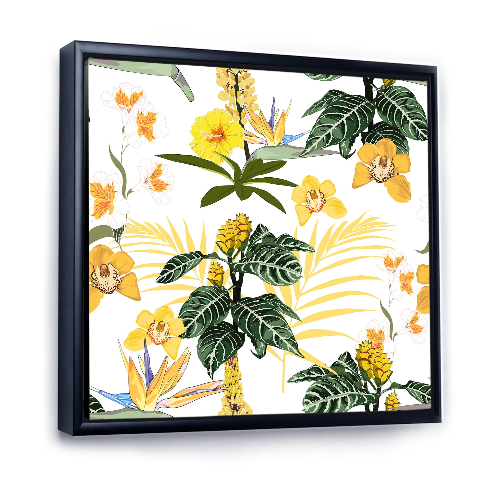 Designart 'Pattern Of Beautiful Yellow Flowers ' Modern Framed Canvas Wall Art Print