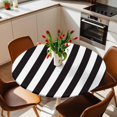 thumbnail image 2 of Stripe Black White Elastic Fitted Round Table Cover Geometric Waterproof Outdoor Tablecloth for Holiday Party, Picnic, Patio & Dining Fits Tables Up to 45"-54", 2 of 8