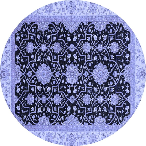 Ahgly Company Machine Washable Indoor Round Oriental Blue Traditional Area Rugs, 4' Round