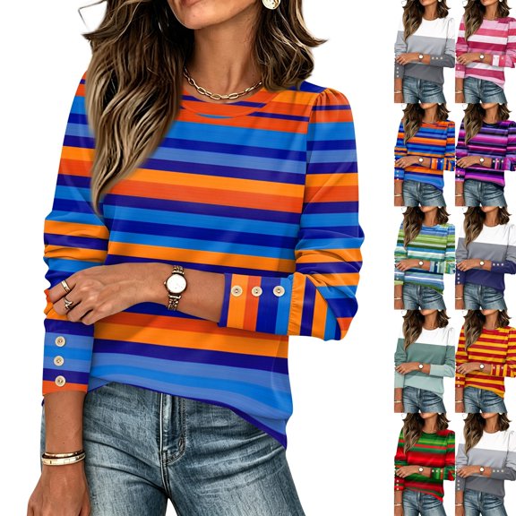 Womens Sweaters Fall Fashion 2026 Long Sleeve Button Cuff Soft Knit Pullover Trendy Tops Dressy Casual Blouses Blue XL