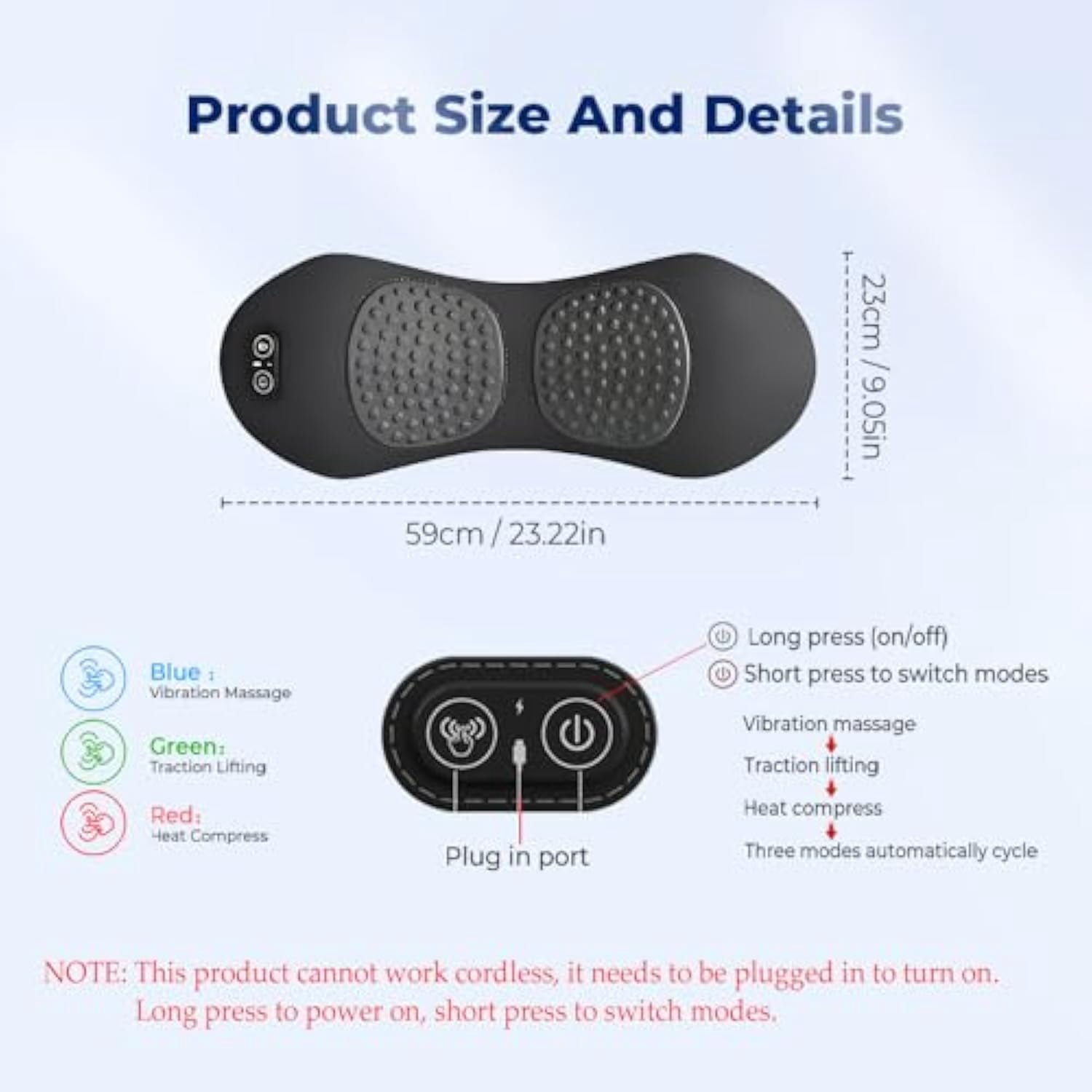 3-in-1 Back Massager, 2025 New Electric 3 in 1 Back Massager with Heat and Traction and Vibration for Bed and Chair, Backs Massagers for Neck and Shoulder