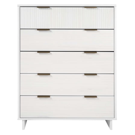 Modern Glam Chest of Drawers with Gold Handles 5-Drawer Tall Dresser for Bedroom Solid Wood Construction 38 Inch Wide Storage Furniture