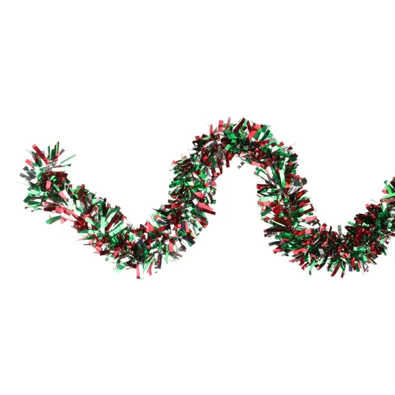 Northlight 12' Green, Red And Snowblush Wide Cut Christmas Tinsel Garland