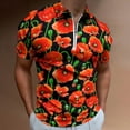 thumbnail image 2 of Red Poppies on Black Men Zipper T-shirt Summer Casual Short Sleeve T-shirt Top, 2 of 7