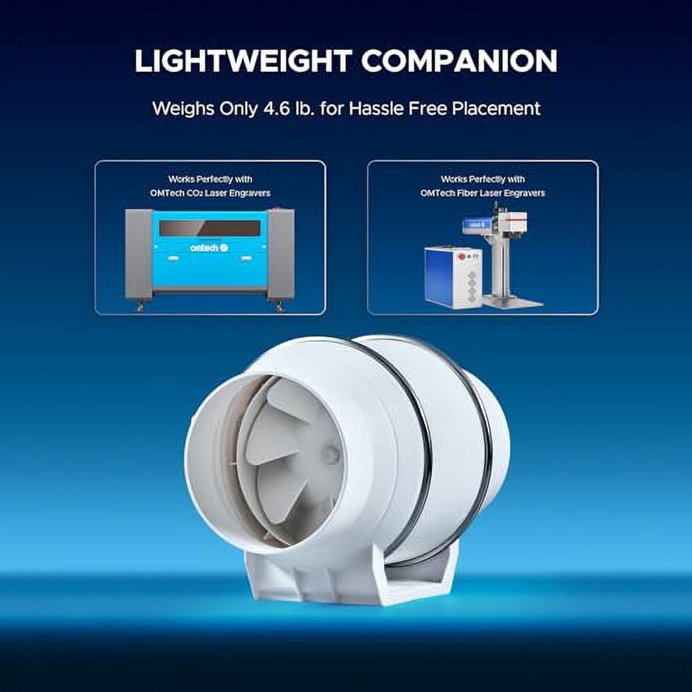 OMTech 5.67” Inline Duct Fan, 318 cfm Ventilation Exhaust Fan with Quiet 75W AC Motor, Low Noise Duct Booster Fan for Grow Tents Homes Workshops Cooling