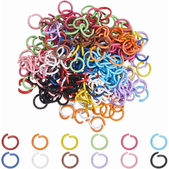 360Pcs 12 Colors Colorful Jump Ring Open Split Rings Bulk 10mm Metal Iron Round Loop Circle 1.4mm Thick Connector Opener Bracelet Necklace Findings for Jewelry Making Keychain DIY Crafts
