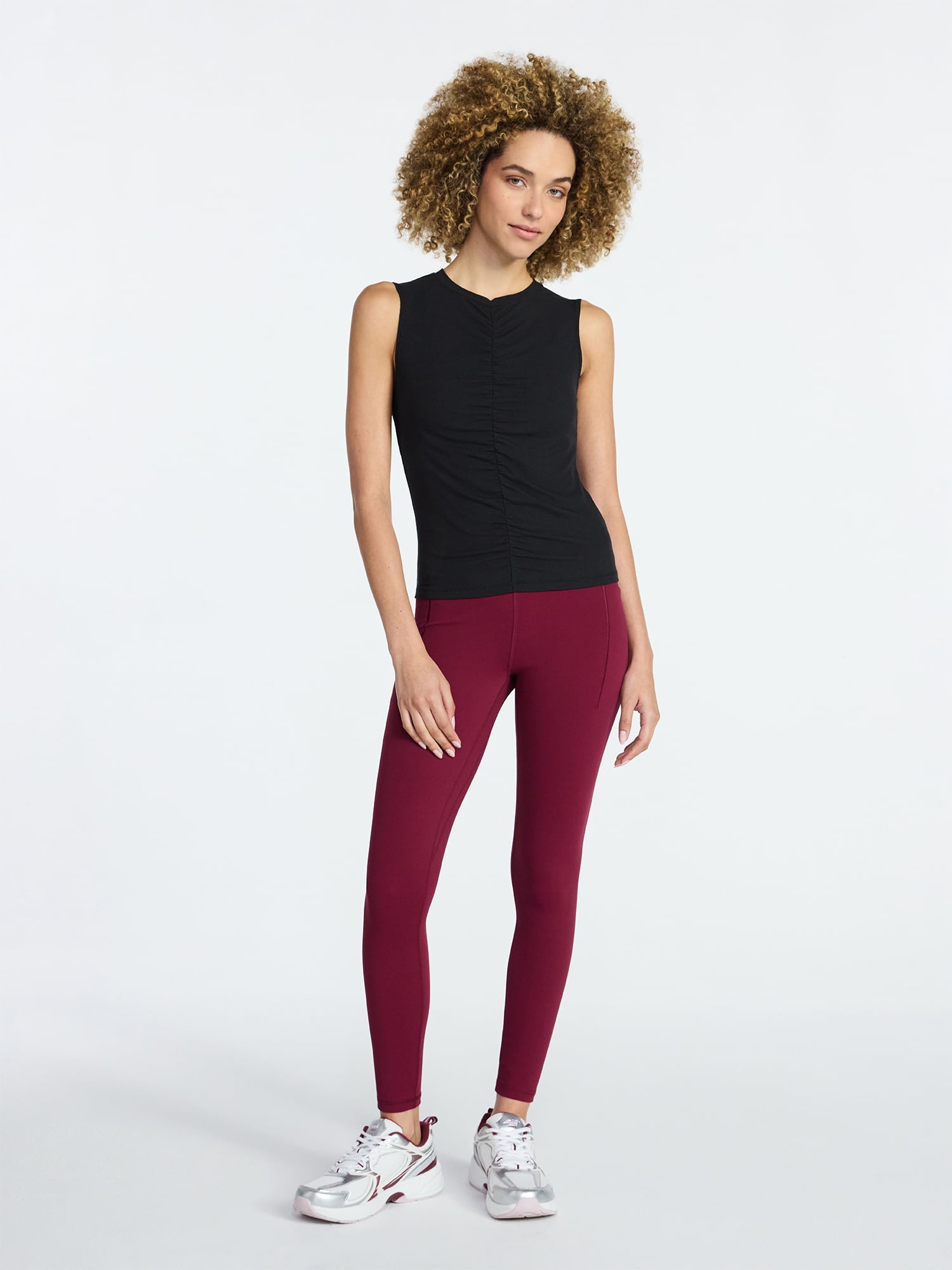 Avia Women's Shirred Ribbed Cinch Ballet Tank, Sizes XS-XXXL