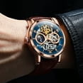 thumbnail image 5 of OLEVS Automatic Watches for Men Mechanical Self Winding Skeleton Moon Phase Dress Luxury Brown Black Leather Roma Rumerals Waterproof Luminous Mens Wrist Watches Reloj Para Hombre Red/Blue/White, 5 of 15
