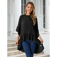 thumbnail image 5 of DARING DIVA Women's High Low 3/4 Bell Sleeve Ruffle Hem Blouse M Black, 5 of 8