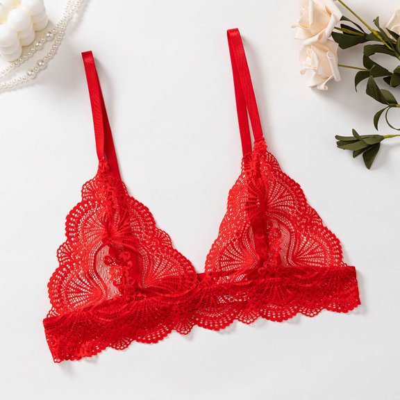 BRGZLK Women Triangle Lace Bralettes Cute V Neck Wireless Cami Bra Lightweight Cup Lace Patchwork Breathable Comfortable Everyday Bras Lingerie Red XXL