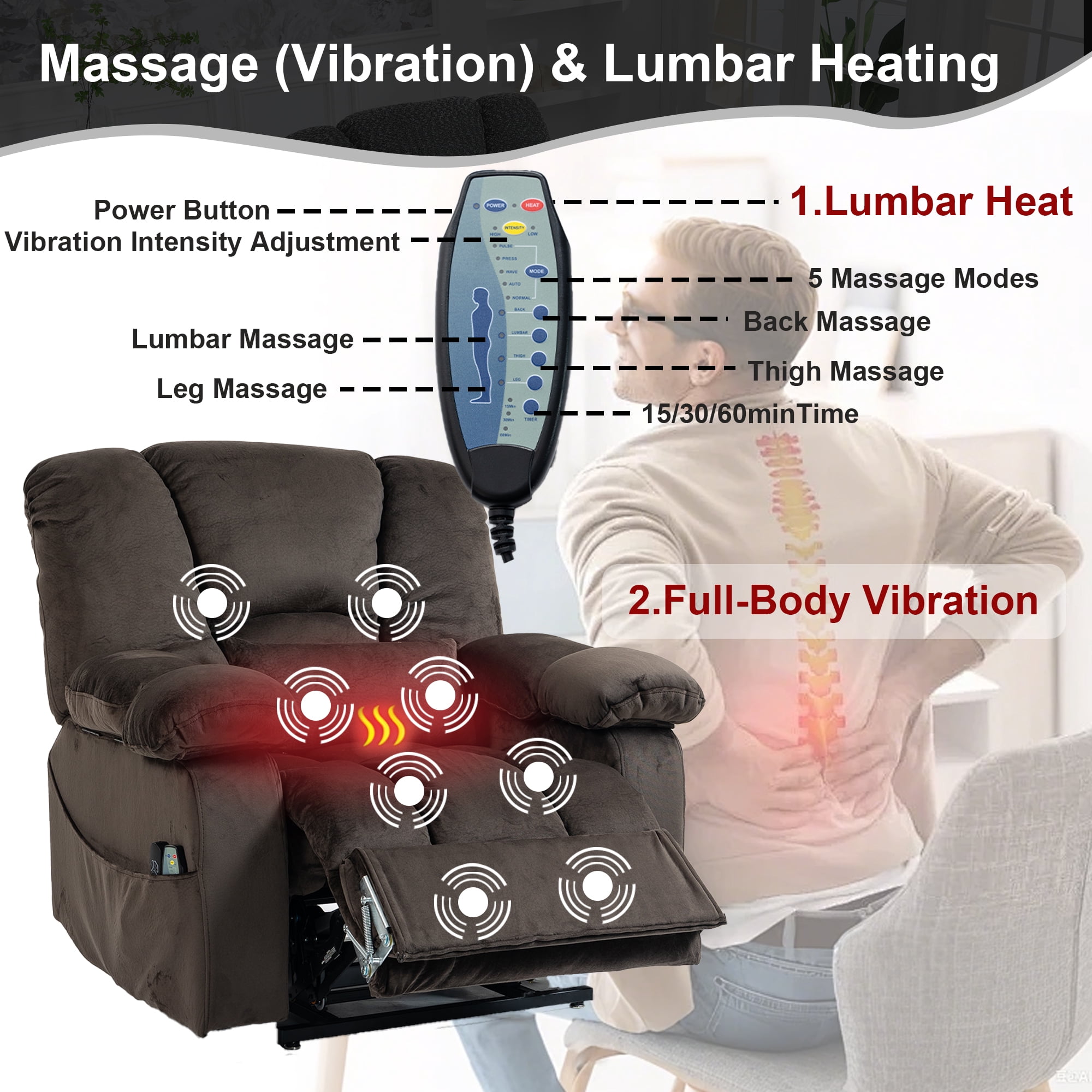 LITVZ Big Man 500 lbs Power Lift Recliner for Big & Tall Elderly Adults 28 Inch Wide Seat, Lay Flat Lift Recliner Chair with Extended Footrest