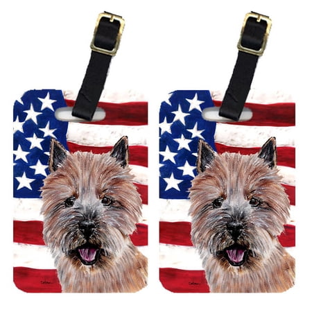 Caroline s Treasures Pair of Norwich Terrier with American Flag USA Luggage Tags SC9638BT