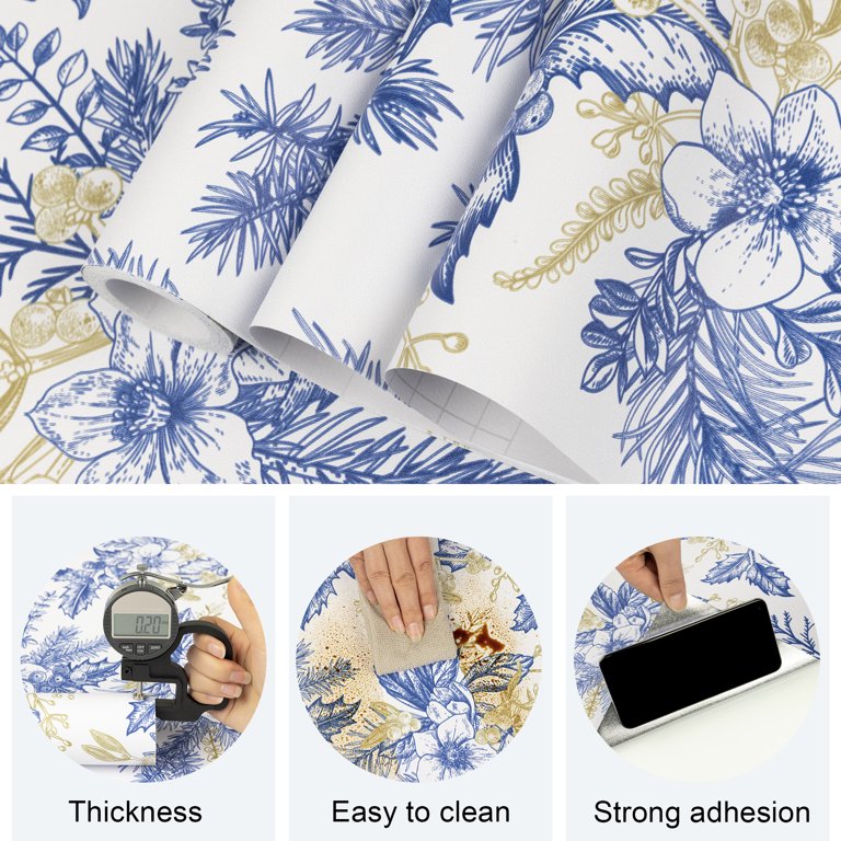 AuraCyzirine Modern Blue Striped Peel And Stick Wallpaper – 17.3″ X 120″ Boho Self-Adhesive Contact Paper For Cabinets, Bathroom, Bedroom Wall Decor