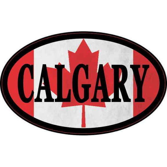 4in x 2.5in Oval Canadian Flag Calgary Sticker