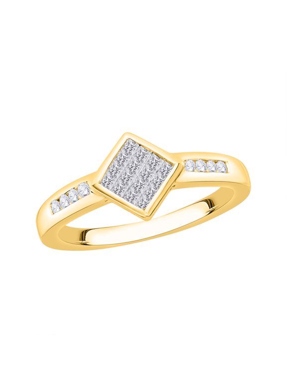 Round and Princess Cut Diamond Engagement Ring in 10K White Gold (1/4 cttw) (I-Color, SI3/I1-Clarity) (Size-5.5)