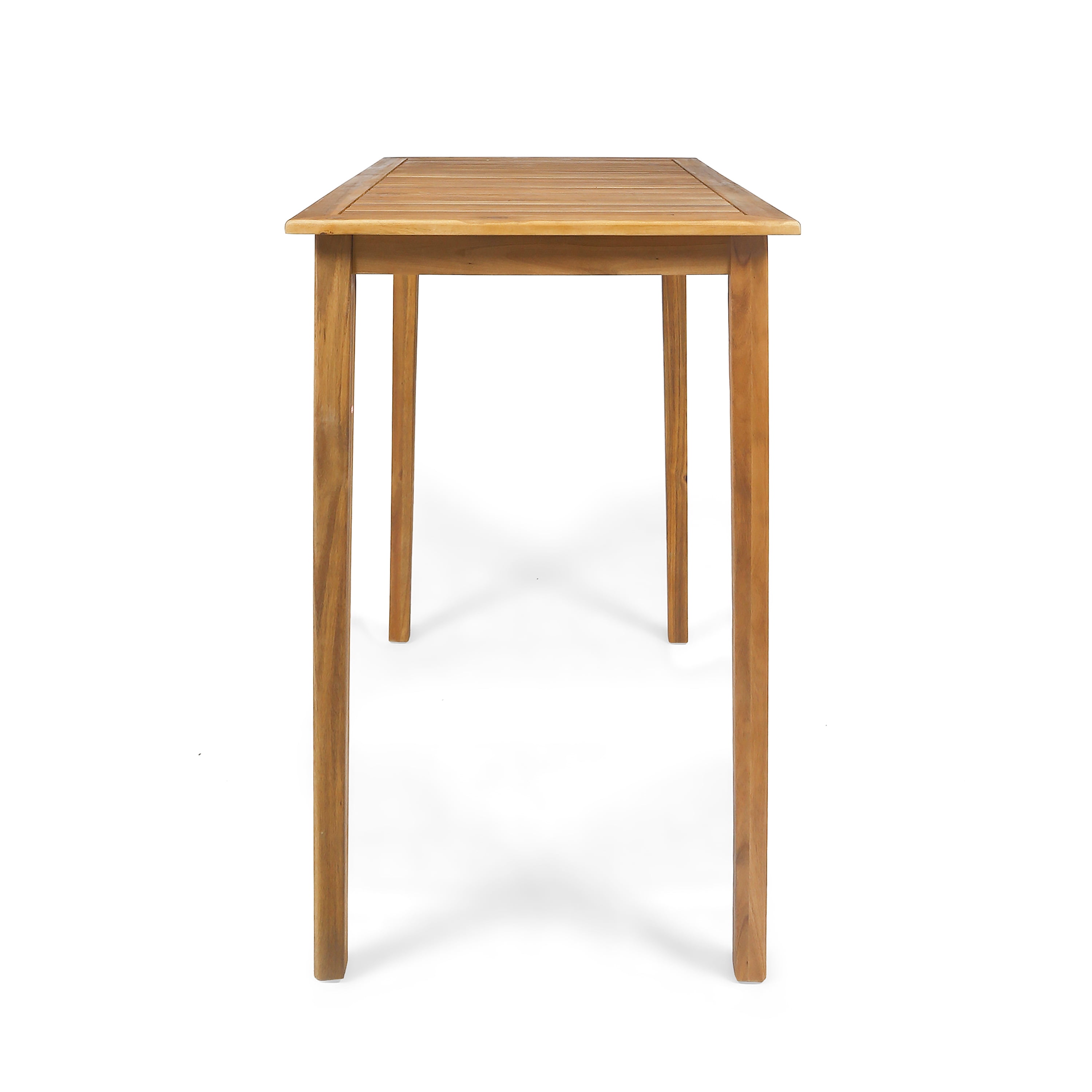 Outdoor Rectangular Bar Height Table, Solid Acacia Wood Top for Patio Garden, Teak Finish