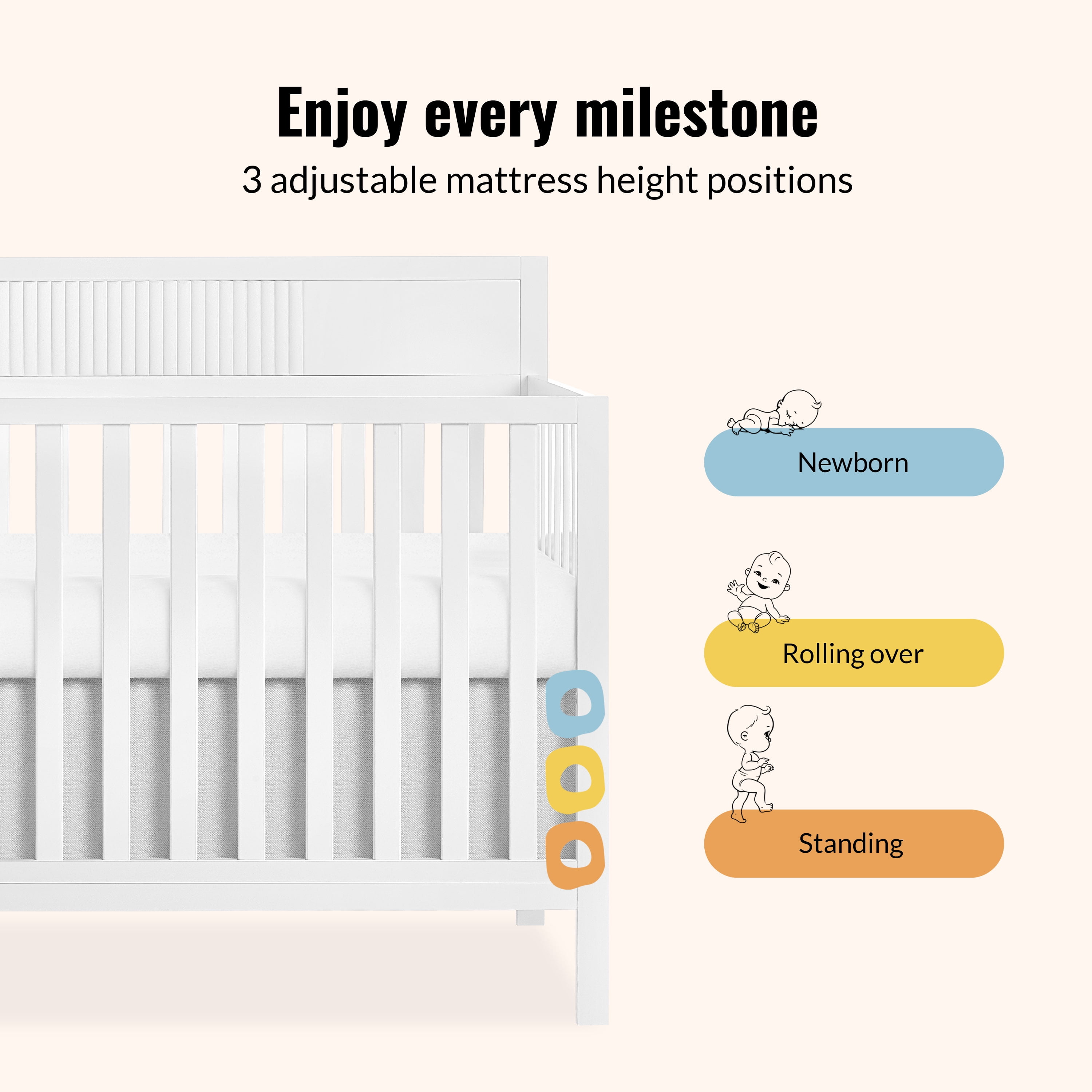 Dream On Me Ivy 5-in-1 Convertible Crib in White with Free Crib Mattress