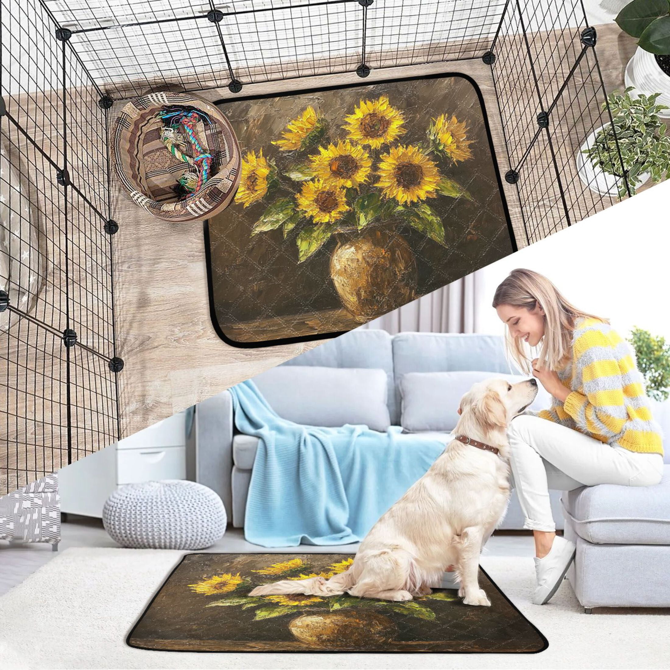 Qxltty Brown Sunflower Plant Cat litter Pads Pet Set of 3 Diaper Mats Center Anti-leakage Layer Absorbent Soft and Comfortable
