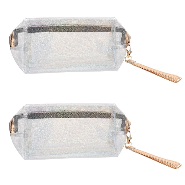 Bolsa cosmética de viaje a prueba de salpicaduras de 2 piezas Bolsa de brillo cosmético transparente (plata)