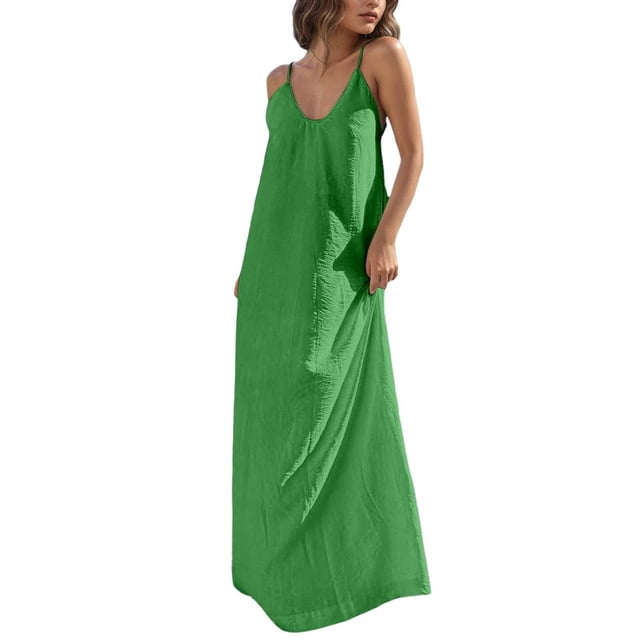 Besolor Robes Maxi d'Été pour Femmes Décontractées Boho à Col en V Sans Manches Dos Nu Robe Caraco Longues Robes de Plage