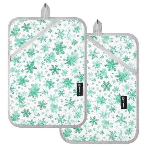 Ryvnso Green Snowflake Christmas Pattern Oven Mitts Heat Resistant Pot Holders Set of 2 Hot Pads