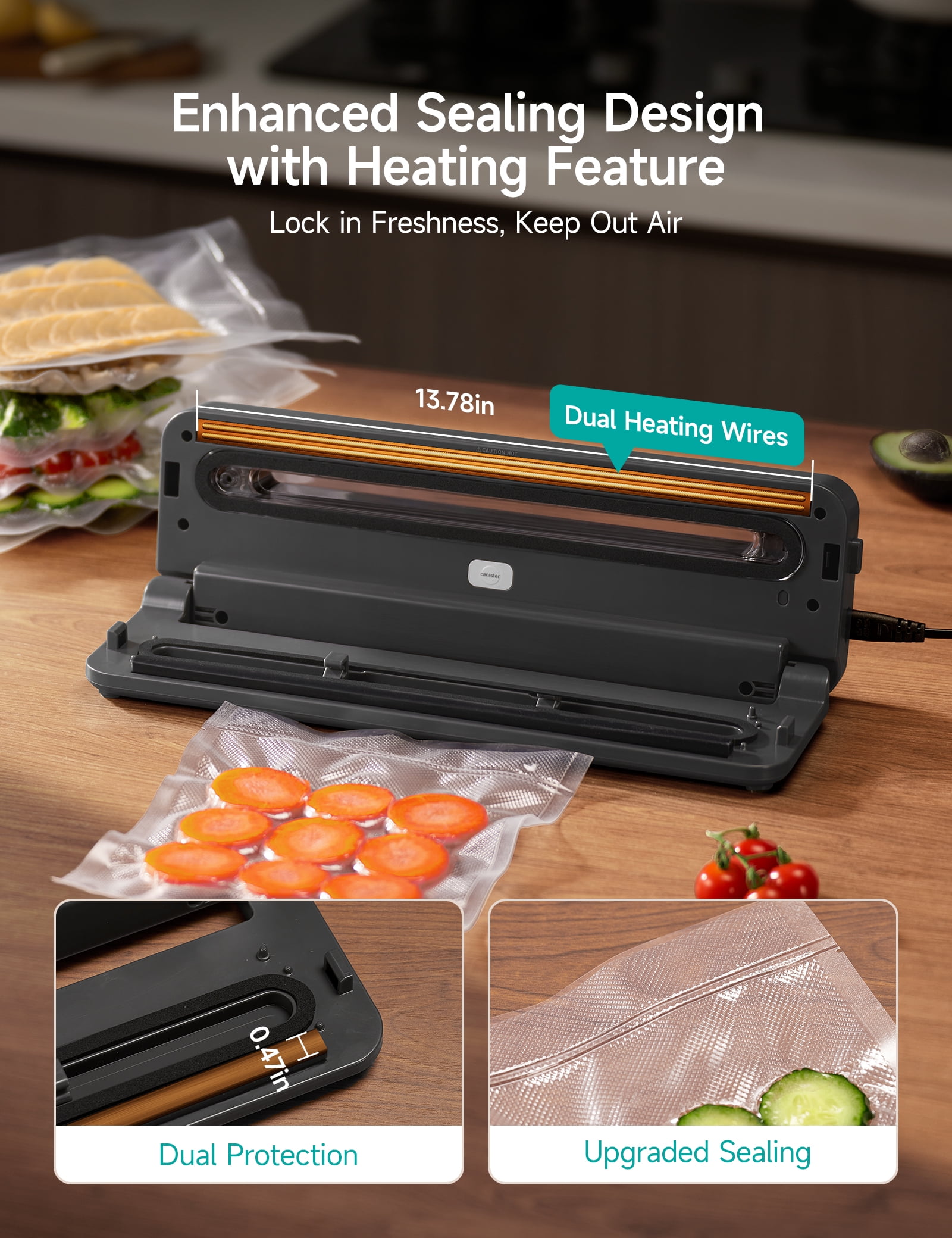 HiCOZY Vacuum Sealer Machine With 10 Vacuum Bags, Gray