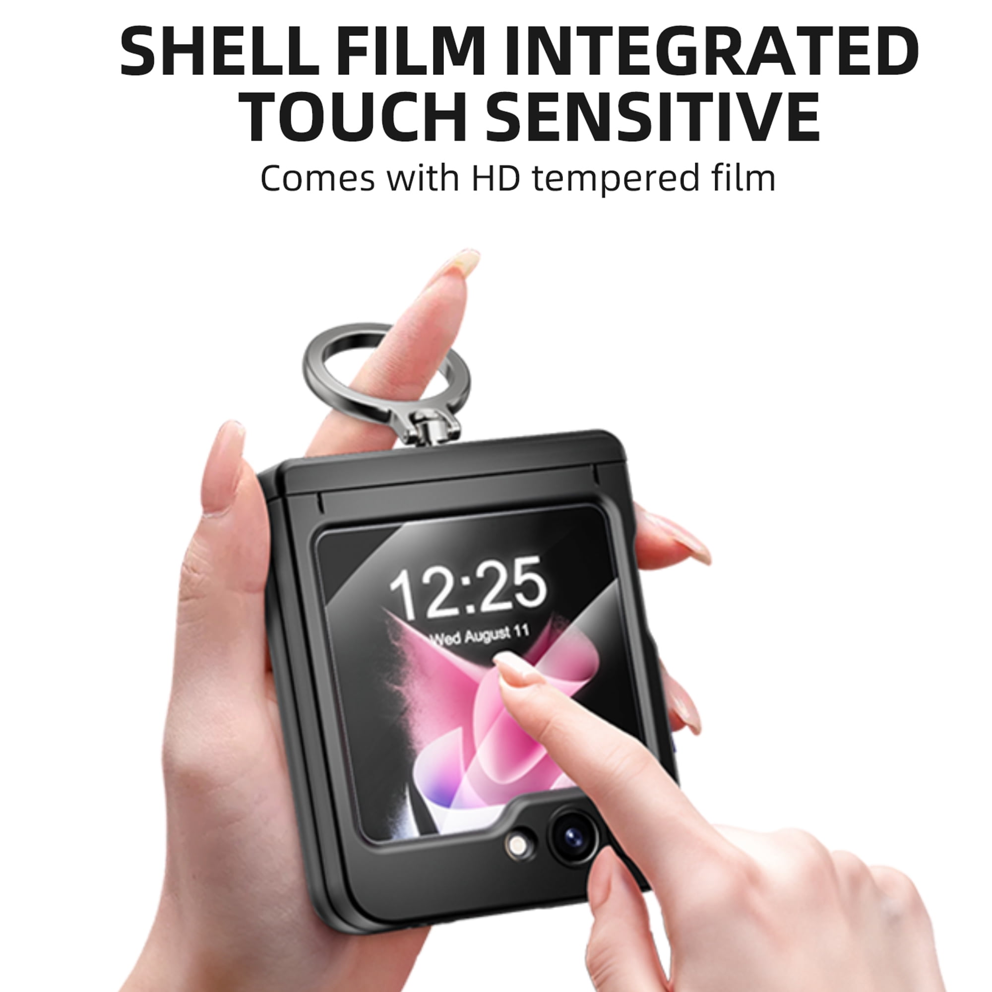 Allytech Galaxy Z Flip5 Case with Screen Protector, Z Flip5 Cover with Ring Holder Stand, Hybrid Military Grade Protection Shockproof Phone Case for Samsung Galaxy Z Flip 5 5G - Black