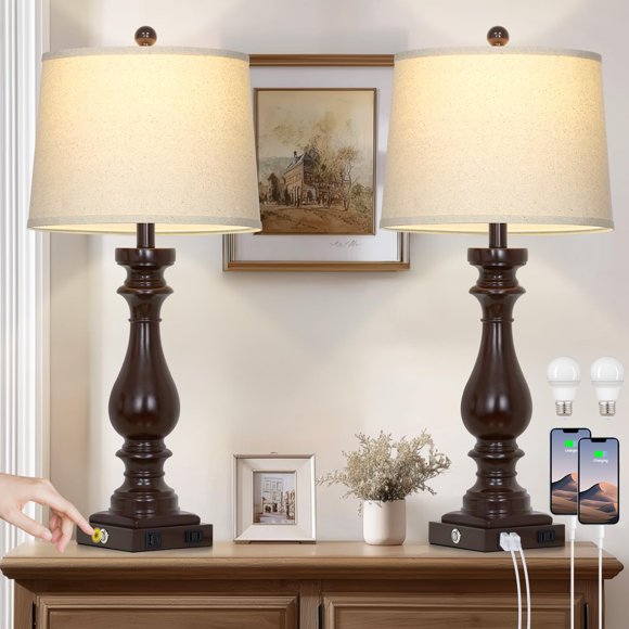 Lámpara Cinkeda vintage Farmhouse de 29 pulgadas de altura con USB+AC, juego de 2