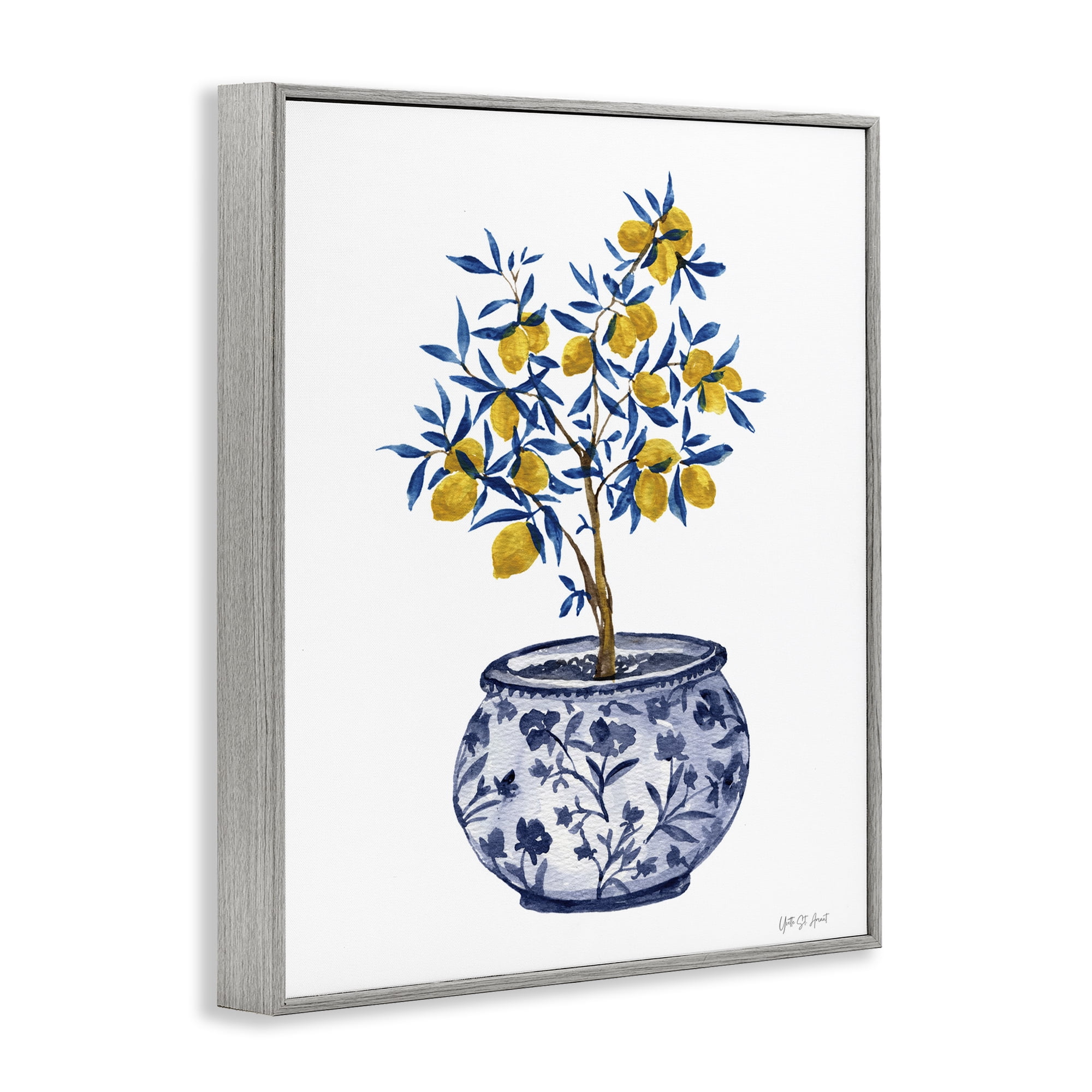 Stupell Industries Lemon Tree in Chinoiserie Food & Beverage Painting Gray Framed Art Print Wall Art, 24 x 30