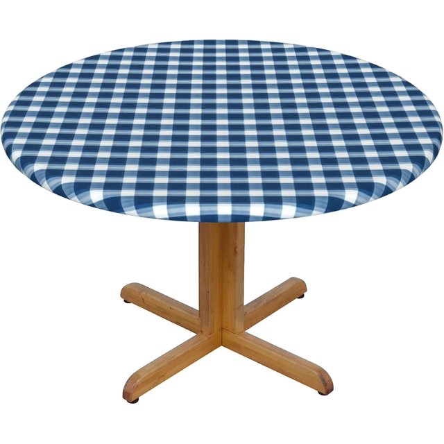 Round Fitted Tablecloth 48 Inch, Blue Jeans Gingham Round Fitted Tablecloth Elastic Fitted Table Covers Breathable Table Cloths Kitchen Tablecover for Dining, Party, Buffet, Wedding