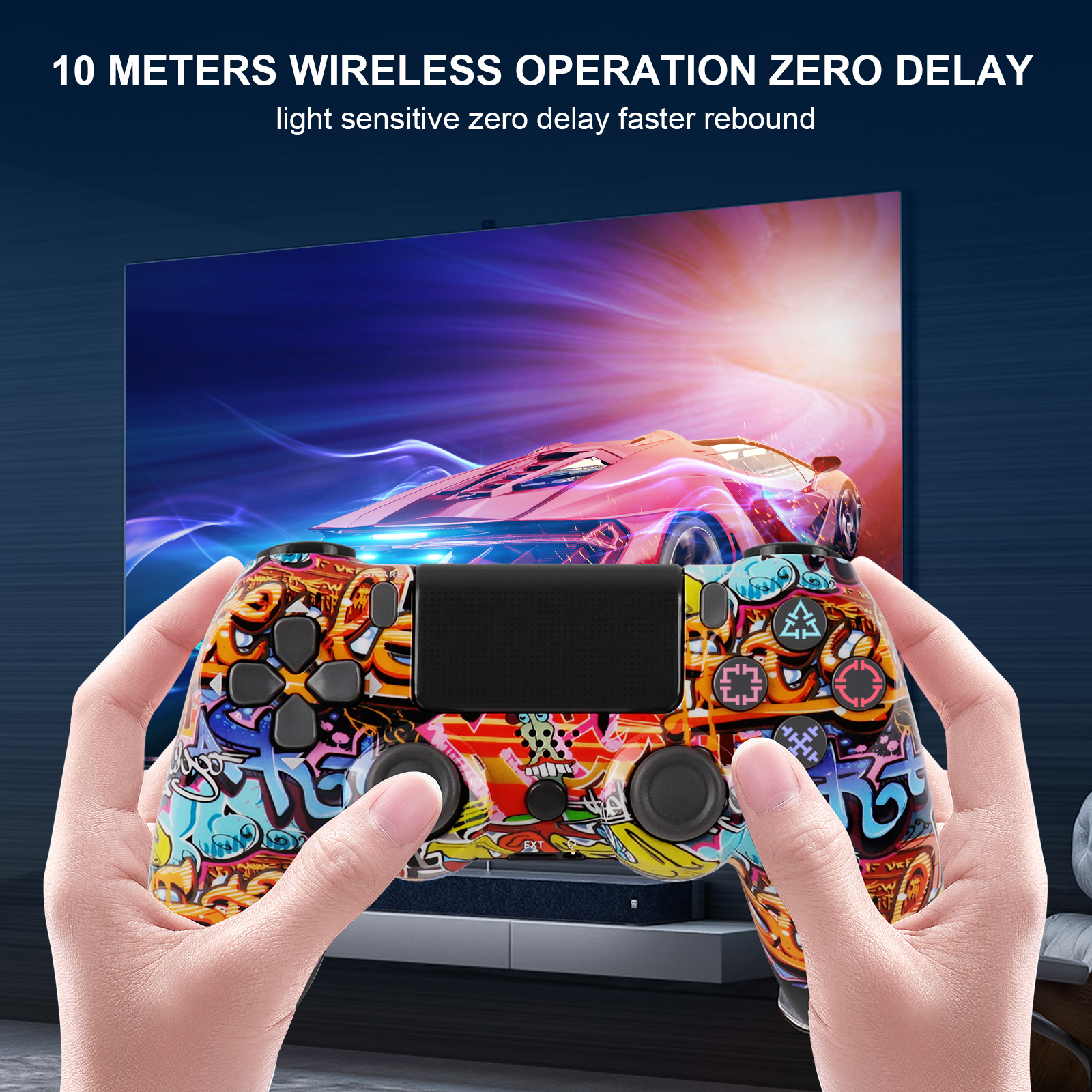 Wireless Controller for PS4, Remote Control Compatible with Playstation 4/PS4 Slim/PS4 Pro/PC (Graffiti)