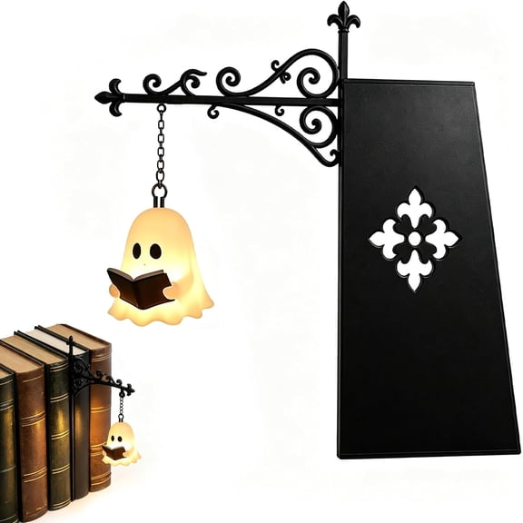 Ghost Bookshelf Lantern, LED Shelf Light with Warm Glow, Decorative Reading Ghost Lamp for Bookcase Library Home Office Desk