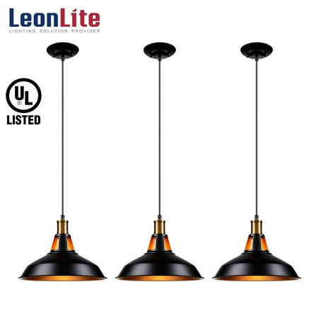 - LEONLITE 3 Pack Industrial Metal Pendant Light, Edison Vintage Style Hanging Barn Lampshade for Restaurant, Cafe, Bar