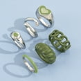 thumbnail image 4 of Anillos para mujer, regalos para mujer, moda vintage, conjunto de 6 piezas de mano verde, anillo de aleación de metal para mujer., 4 of 5