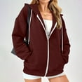 thumbnail image 2 of Hoodies for Women Long Sleeve Zip Up Sweatshirt Darwstring Hoody Jackets wth Pockets Fall Winter Cardigan Outerwear Womens Warm Hoodies Casual Loose Zipped Coats for Women wine S, 2 of 6
