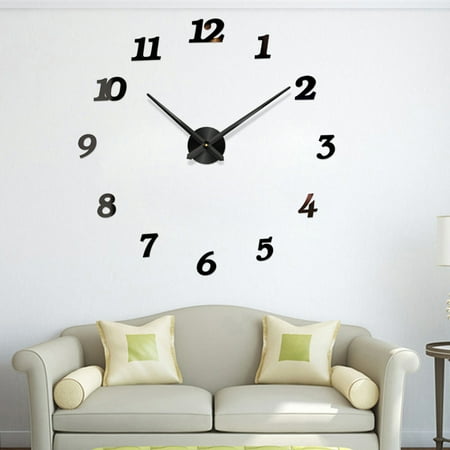 BESTYASH Black Frameless Round Wall Clock Acrylic Modern Design Quiet Non-Ticking for Home Office Decor