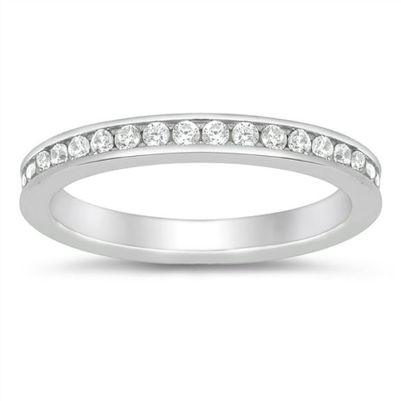 Round Clear CZ Eternity Stackable Ring Sterling Silver Size 6