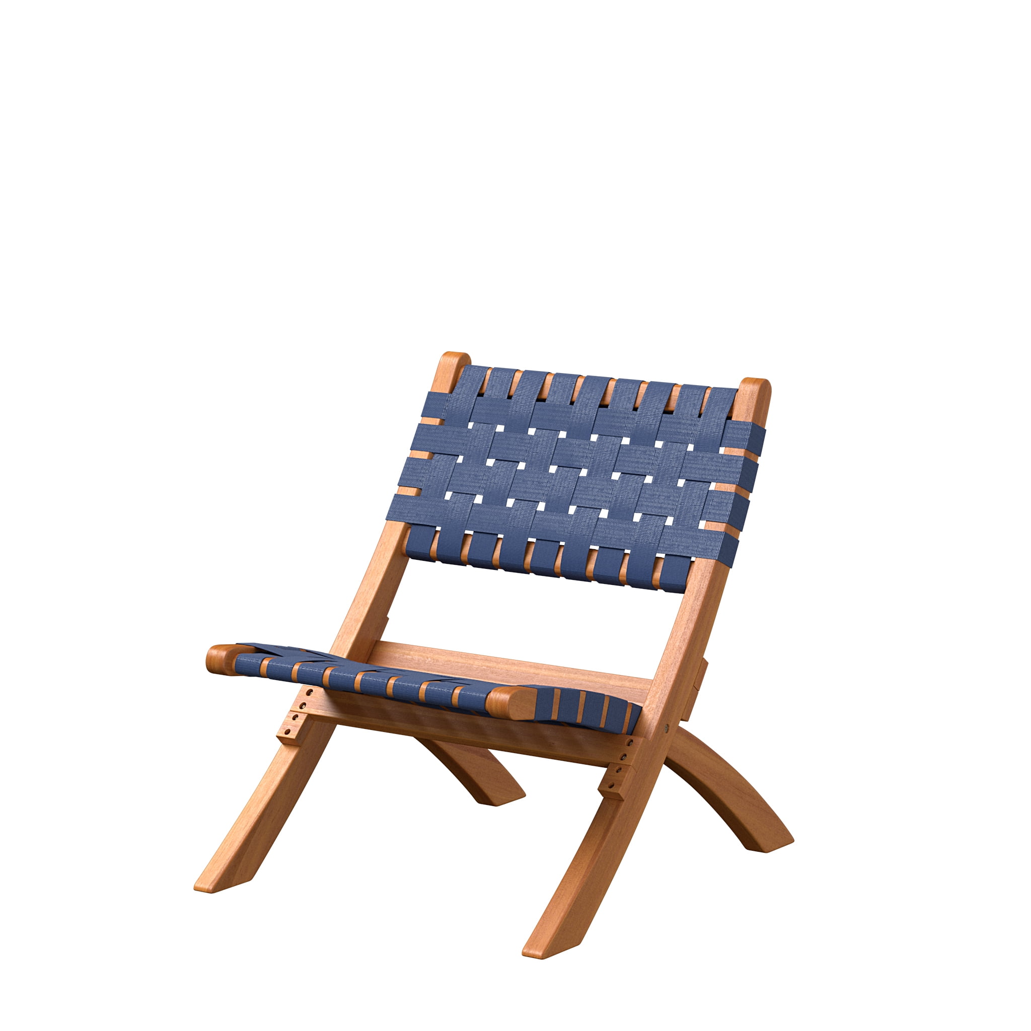 Patio Sense Vega Natural Stain Navy Blue Cording Outdoor Folding Chair 