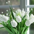 thumbnail image 2 of Enova Home  Mixed Real Touch Tulip and Star Grasses Artificial Flowers Arrangement in Rectangular Glass Vase for Home Decór, 2 of 4