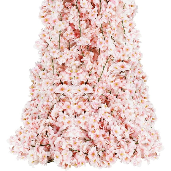 4-Pack 23.6 Ft Cherry Blossom Garland Cherry Blossom Hanging Vine Silk Sakura Vines Garland for Wedding Party Decor, Pink